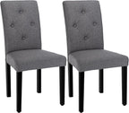 VECELO Upholstered Dining Chairs Set of 2, Modern Fabric and Solid Wood Legs &High Back for Kitchen/Living Room- Dark Gray