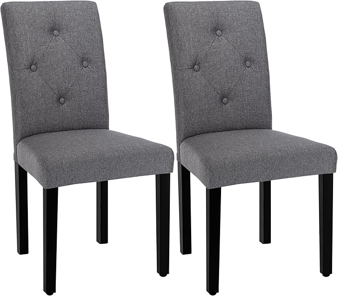 VECELO Upholstered Dining Chairs Set of 2, Modern Fabric and Solid Wood Legs &High Back for Kitchen/Living Room- Dark Gray