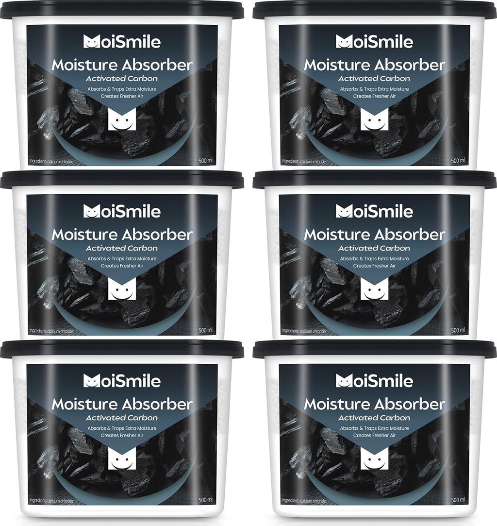 Moisture Absorbers 6 Pack, Activated Carbonfor Closet Dehumidifier Moisture Absorbers, 10.5 oz Refillable Humidity Absorber Boxes for Closet, Car ＆ Basement