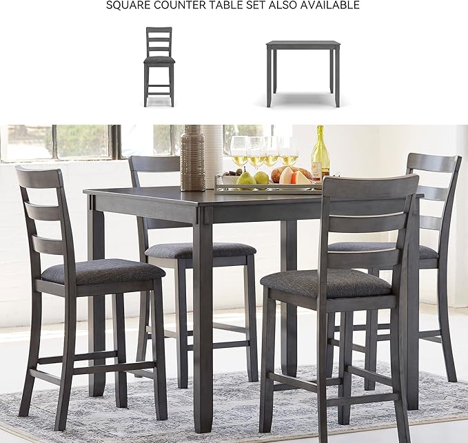 Signature Design by Ashley Bridson Dining Table Set For 6 With Bench, Wood 6‑Piece Kitchen Table And Chairs Set With Upholstered Seats, Transitional Charcoal Gray Dining Room Set For Family Meals