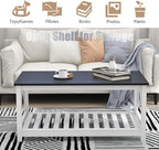 Farmhouse Coffee Table for Living Room, 2-Tier Rectangular Wooden Centre Cocktail Table with Slats Shelf Storage and V-Shaped Frame, Oak Blak