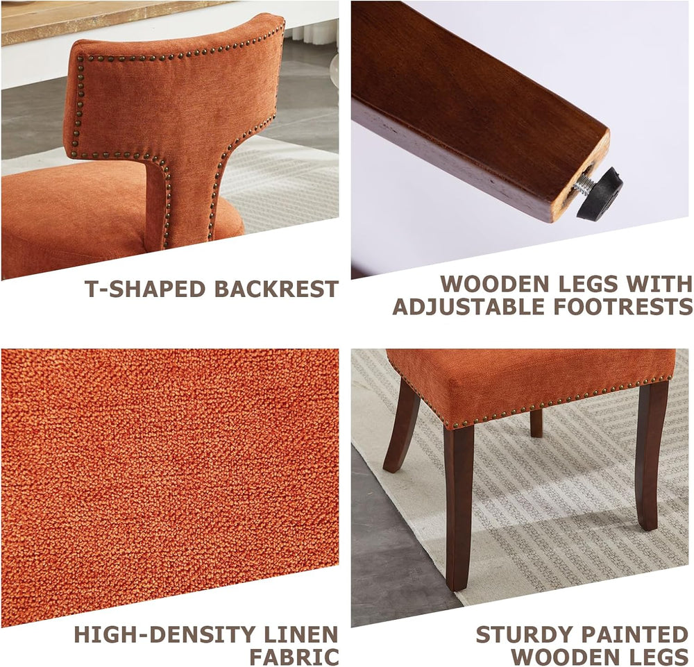 Mid Century Modern Farmhouse Dining Chairs Set of 4, Linen Upholstered with C...