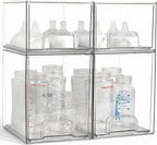 Baby Bottle Organizer, 4 Pack Clear Space-Saving Stackable Drawer with Handle, Baby Bottle Storage Organizer for Countertop and Cabinet