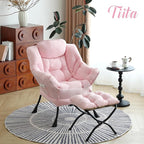 Tiita Lazy Chair with Ottoman, Modern Large Accent Lounge Armchair, Comfy Leisure Sofa Reading Chair with Footrest for Bedroom, Living Room, Dorm Rooms, Garden and Courtyard, Pink