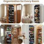 10-Tier Over The Door Organizer with 4 Anti-Scratch Silicone Hooks & 10 Side Pockets, Hanging Shoe Organizer for Closet (20 Pairs), Behind the Door Storage