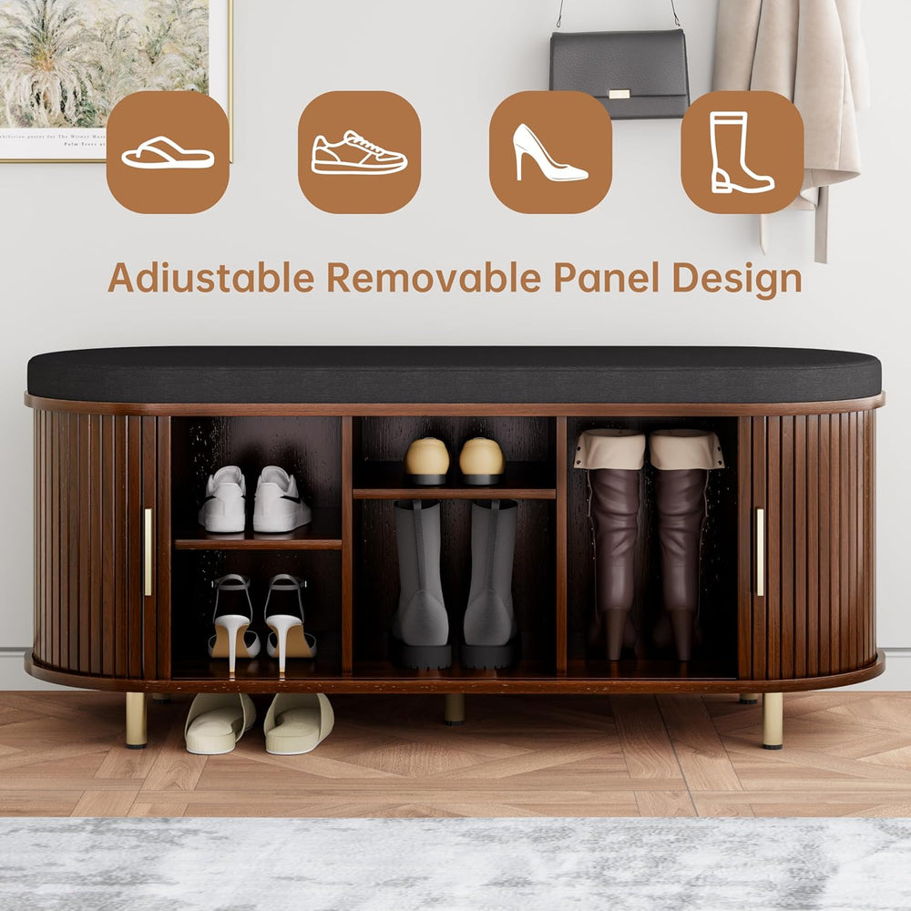 DHH 2-Tier Storage Bench,Wide Shoe Bench with Thickened Padded Seat Cushion, ...