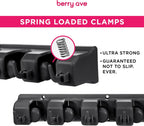 Combo 5 Slot Broom Holder w/ 1 Self Adhesive Mop Gripper No-Drilling, Wall Mount Tool Organizers For Kitchen, Garage, Laundry Room- Anti-Slip Hanger For Brooms, Mops, Rakes, Dustpans (Black / Black)