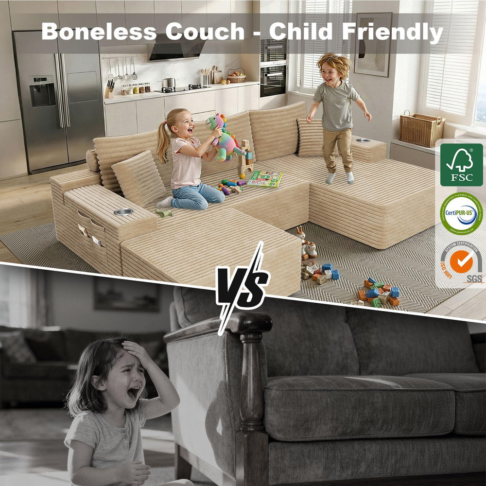 KCGKCG 106" Cloud Modular Sectional Couch with Ottoman, Modern U Shaped ...
