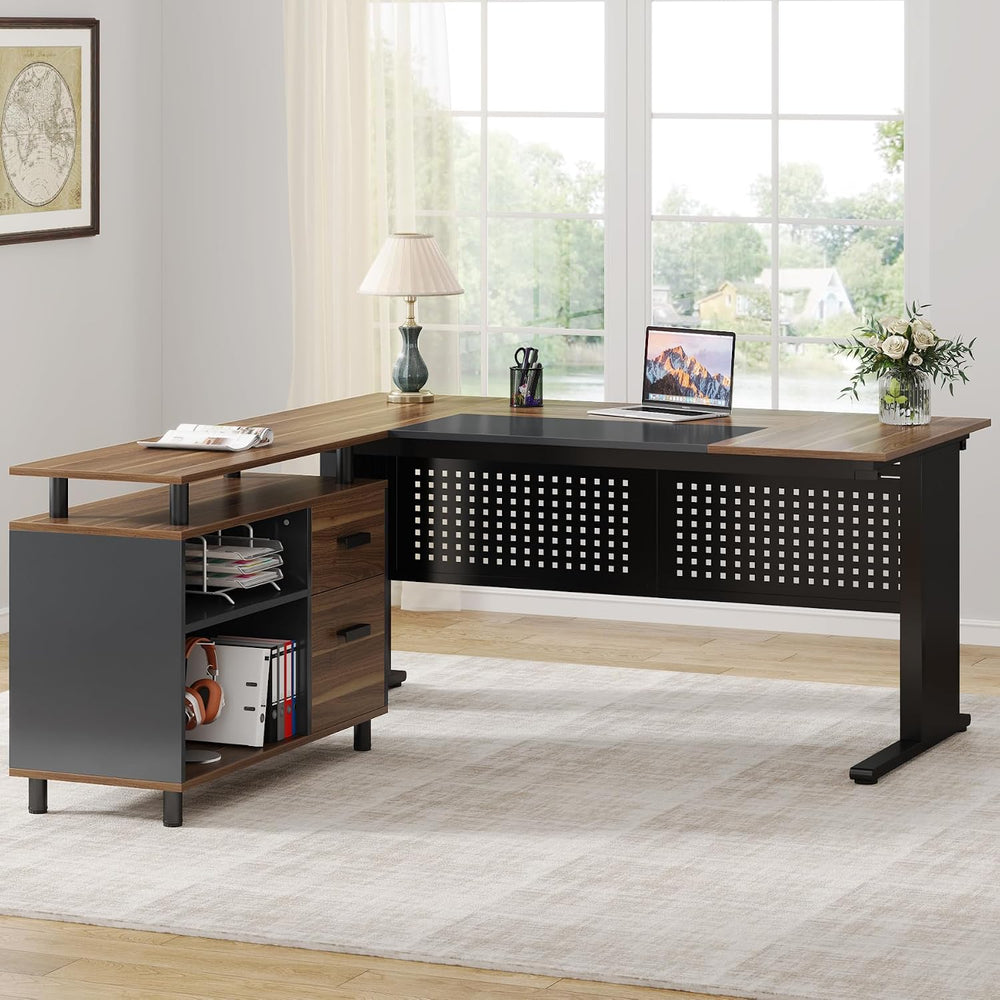 Tribesigns 63 Inch Executive Desk with Filing Cabinet, L Shaped Office Desk |...