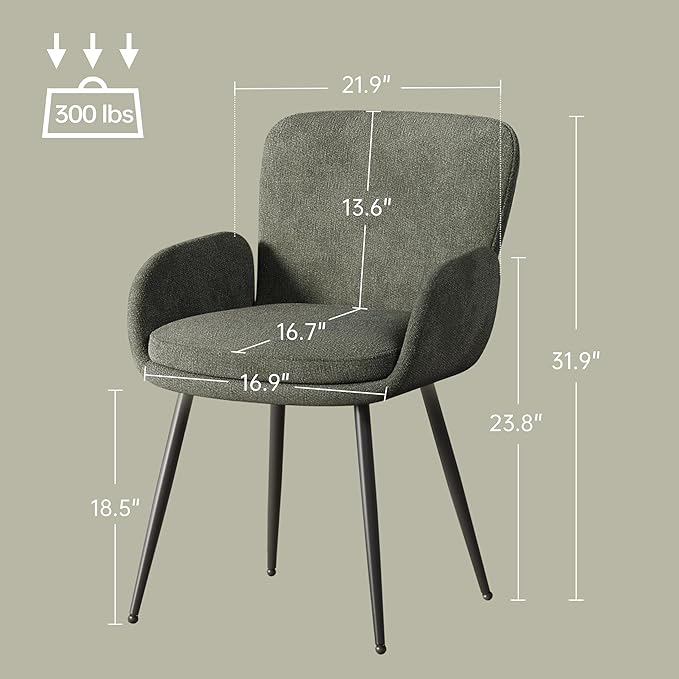 VKNOW Modern Dining Chairs Set of 6, Upholstered Dining Room Chair with Armrest, Kitchen Chairs with Curved Ergonomics Backrest for Living Room, Dining Room, Kitchen, Green