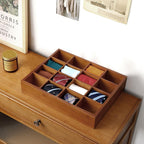 Wesiti Tie Box Organizer Wall Mounted Tie Rack with 16 Compartments Bamboo Belt Holder for Men Scarf Necktie Home Wall Closet (Dark Brown Color,1 Piece)