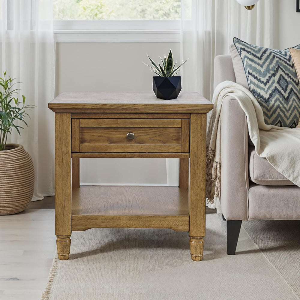 Brentwood Modern Transitional 24" Square End Table with Drawer and Stora...