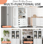 Merax 75" Tall Pantry Cabinet, Kitchen Pantry Storage Cabinets with Glass Door, 2 Shelves and 4 Built-in Drawers, Freestanding Cupboard for Kitchen, Dining Room, Living Room and Bathroom, White