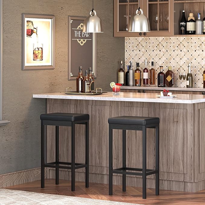 HOOBRO Bar Stools, Set of 2 Bar Chairs, 24.8-Inch Height Stools, Breakfast Ba...