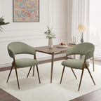 Dining Room Chairs Set of 2, Upholstered Dining Room Chairs, Mid Century Fabric Kitchen Chairs with Curved Backrest and Metal Legs, Green