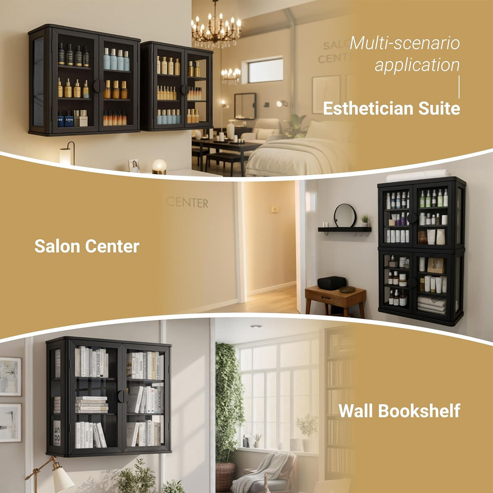 FIMELLO 28’’W Wall Cabinet with Tempered Glass Doors, Bathroom Cabinet Wall M...