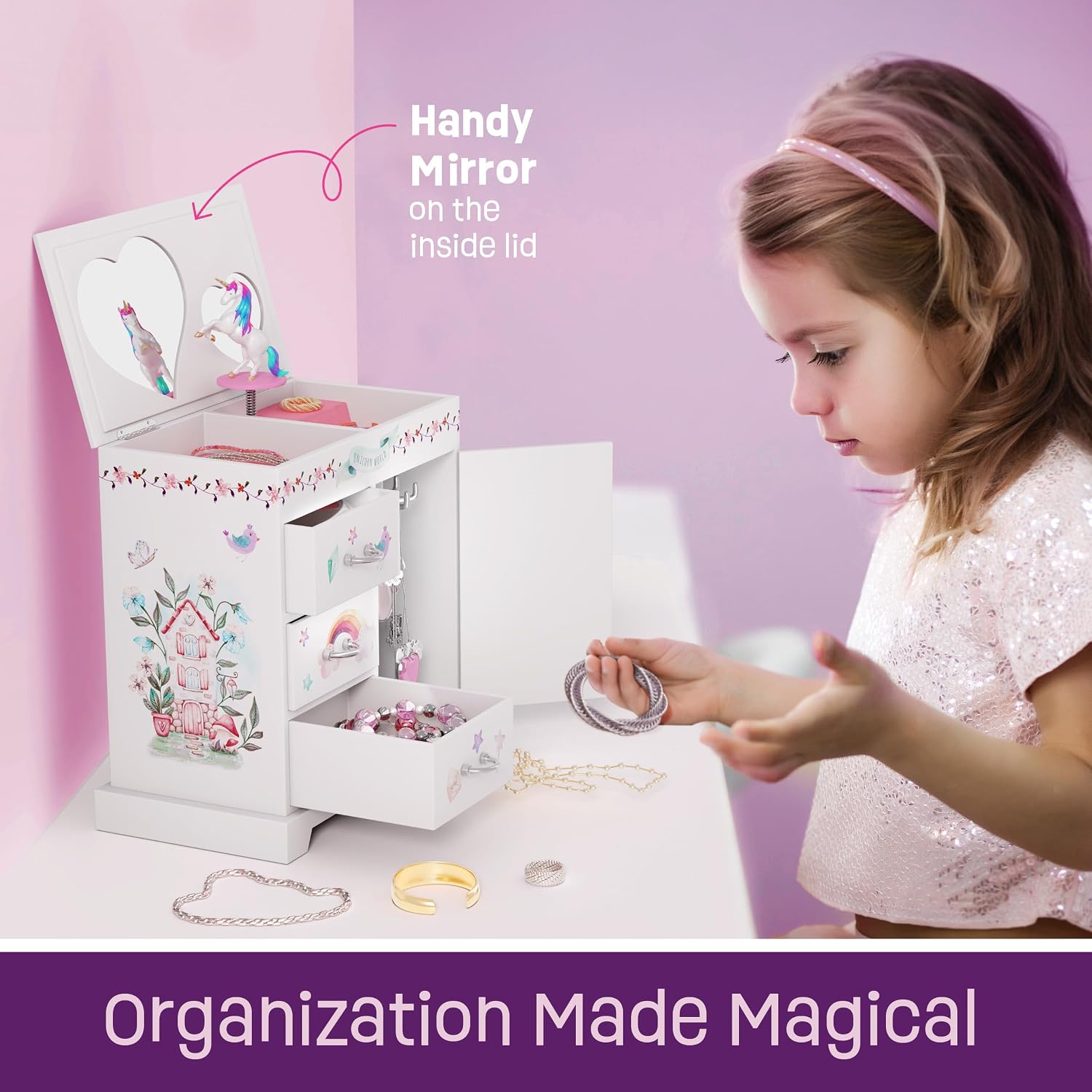 Pretty Me Unicorn Musical Jewelry Box for Kids - Gifts for Girls, Ages 3-8, Best Princess Room Toys Gift for Age 3, 4, 5, 6, 7, 8 Year Old Little Girl - Birthday Present Toy Ideas Music