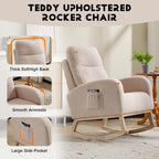 Rocking Chair Nursery, Nursing Rocking Chair with High Backrest for Mom Nursery, Sherpa Armchair Glider Rocker with Side Pocket, Upholstered Lounge Chair for Living Room, Bedroom, Teddy Geige