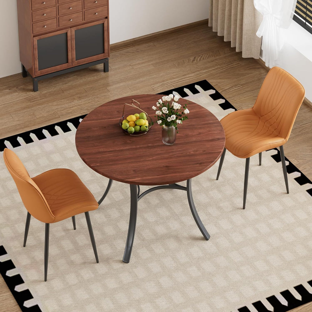 VECELO 3-Piece Dining Table Set, Round Tabletop with Chairs, Brown