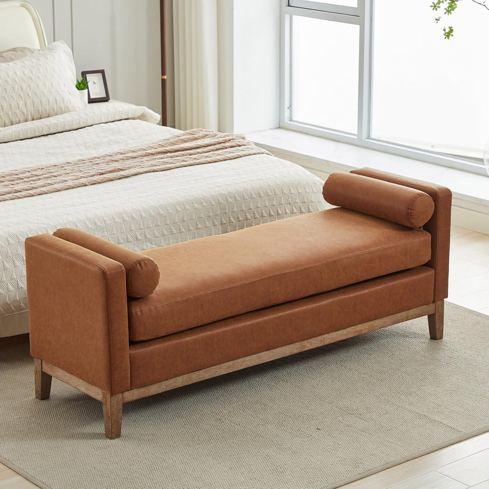 End of Bed Bench for Bedroom, 66.34'' Long King Size Vegan Leather Be...