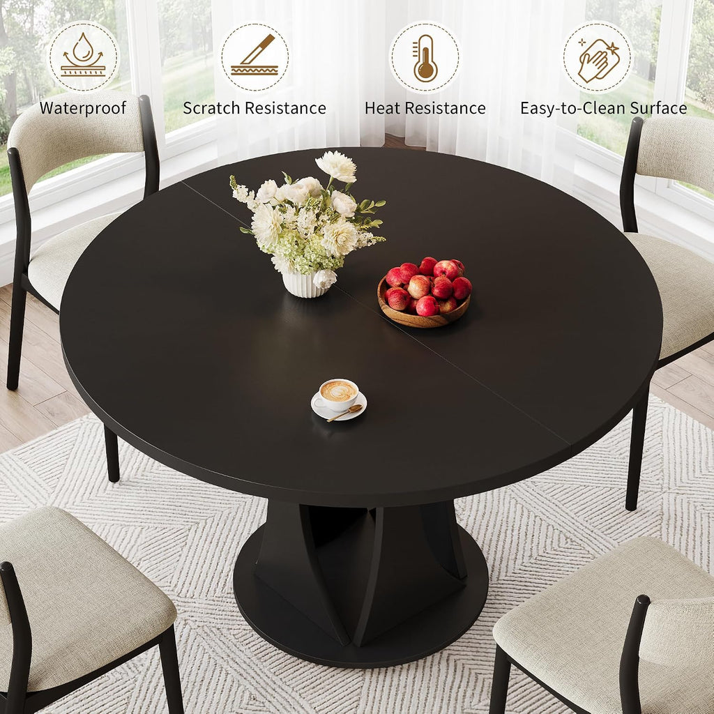 iPormis Round Dining Table, 47'' Kitchen Table for 4-6, Dining Room Dinner Table with Wooden Tabletop & Geometric Arcs Pedestal for Kitchen, Living Room, Home, Office, Black