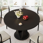 iPormis Round Dining Table, 47'' Kitchen Table for 4-6, Dining Room Dinner Table with Wooden Tabletop & Geometric Arcs Pedestal for Kitchen, Living Room, Home, Office, Black