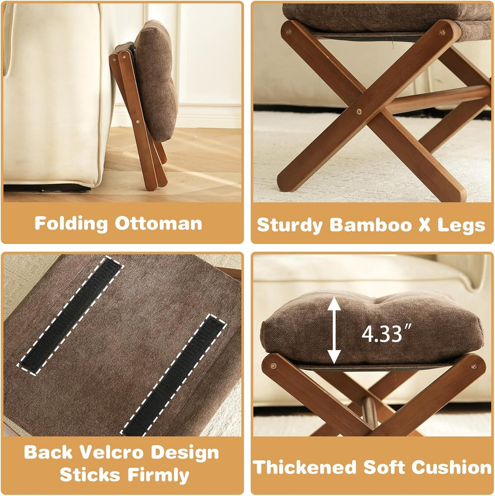 Baveke Ottoman Foot Rest- Bamboo Foldable Stool, Foot Stools Small Ottman wit...