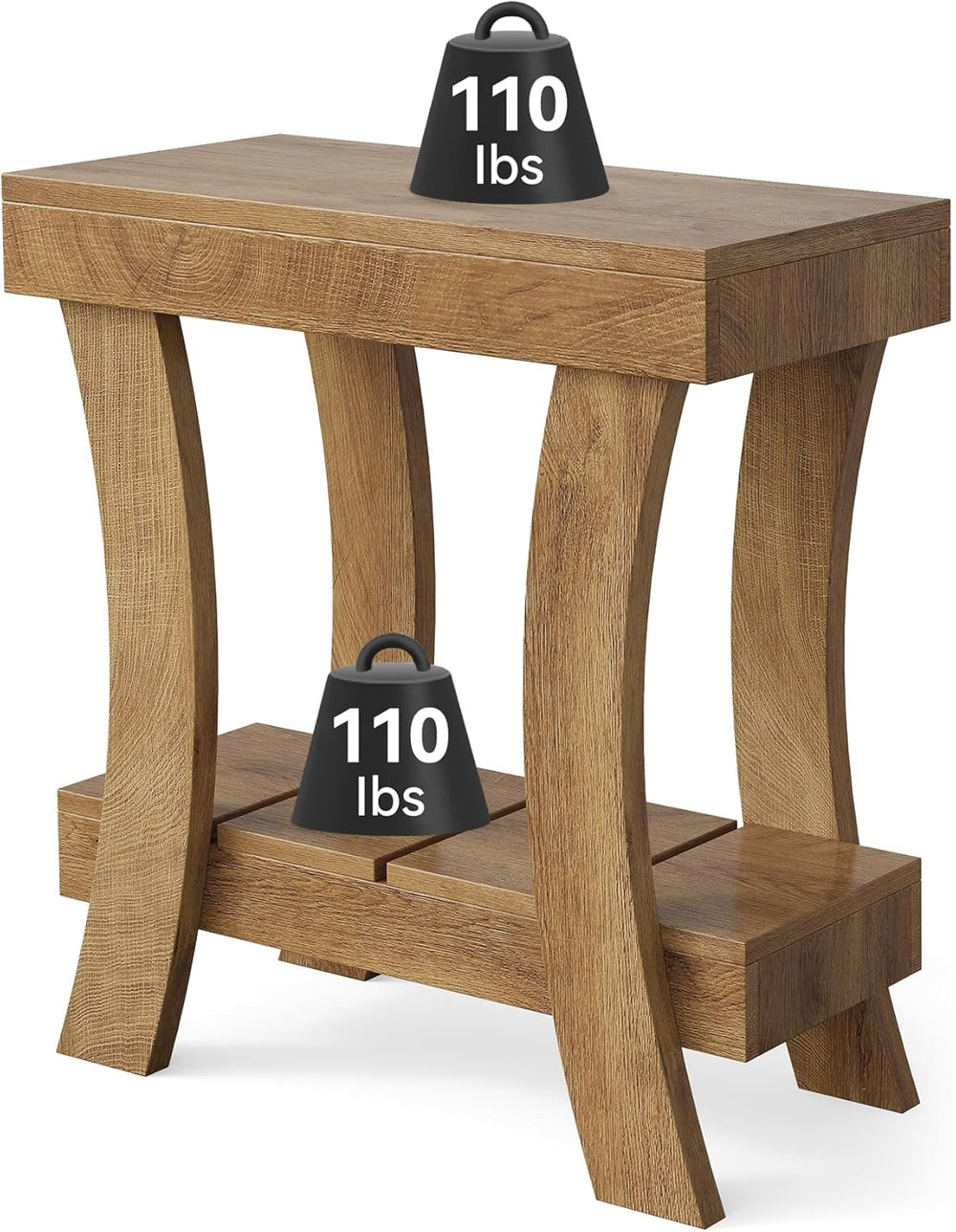 LITTLE TREE Narrow Side Table with Storage Shelf, 2-Tier Rectangular End Tabl...