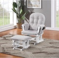 Glider and Ottoman White Wood and Woven Gray Fabric