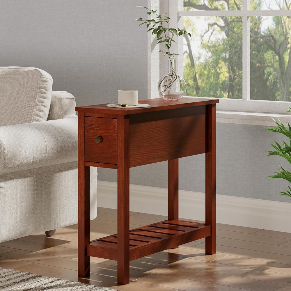 ChooChoo Narrow End Table, Small Side Table for Small Spaces, Slim End Table ...