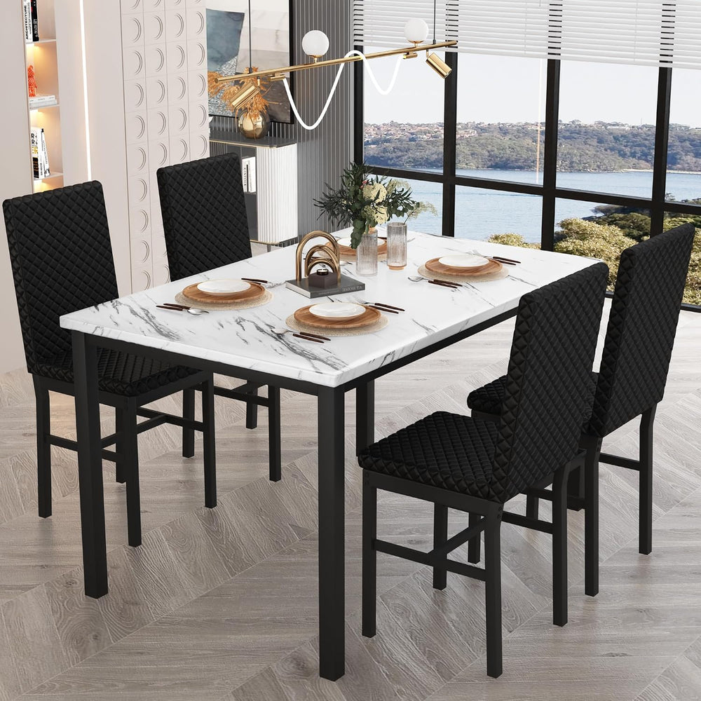 Recaceik Dining Table Set for 4, Faux Marble Kitchen Table and Chairs Set of ...
