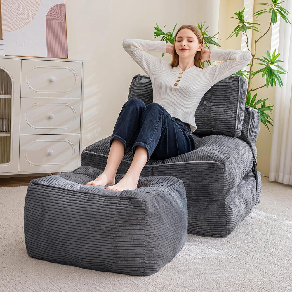 HIGOGOGO Square Stuffed Pouf Ottoman, Corduroy Poufs with Foam Chunk Filling,...
