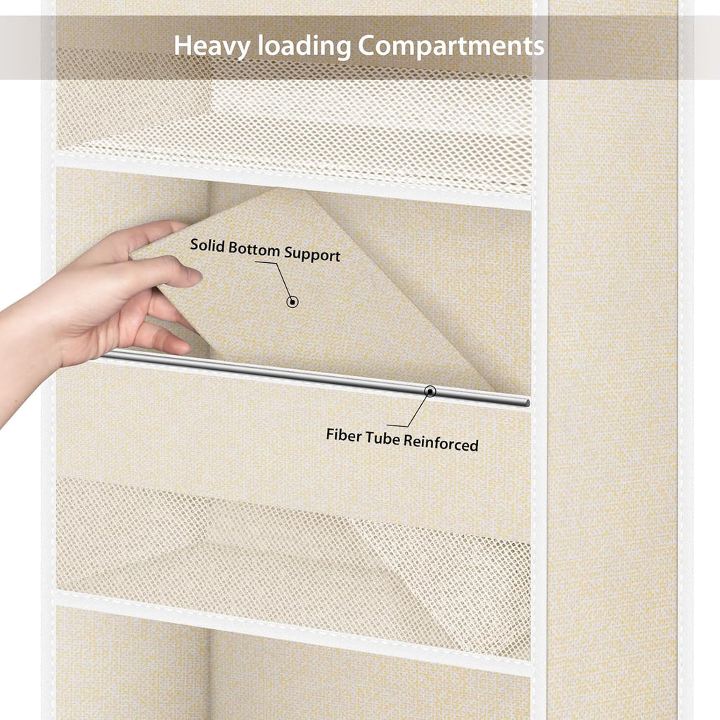 Univivi 6-Shelf Over Door Hanging Organizer Fabric Baby Door Storage with 5 Large Pockets and 3 Small PVC Pockets Wall Mount Hanging Storage Organizers for Baby Essential (Beige)