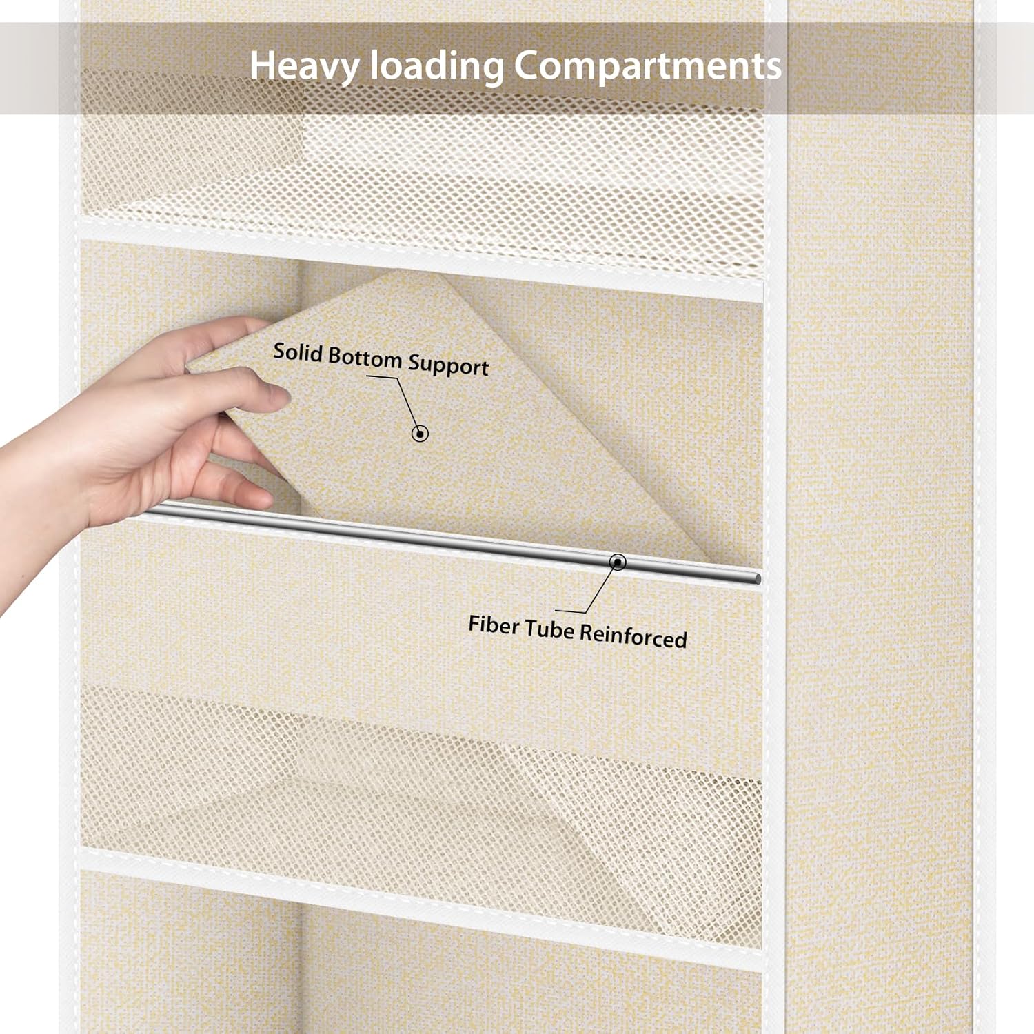 Univivi 6-Shelf Over Door Hanging Organizer Fabric Baby Door Storage with 5 Large Pockets and 3 Small PVC Pockets Wall Mount Hanging Storage Organizers for Baby Essential (Beige)