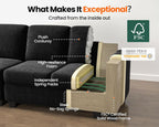 84" Oversized Corduroy Modular Sectional Sofa, Extra Deep 3-Seater Sofa Fluffy Cloud Couch with Ottoman, Sectional Sleeper Sofa for Living Room, L-Shaped, Plush Corduroy, Black