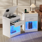 Auromie Set of 2 Nightstand with Charging Station and LED Lights, Bedside Table with Hidden Compartment for Valuables Storage, Concealment Furniture with Lock Cabinet and Power Outlets… (Whie- 2pcs)