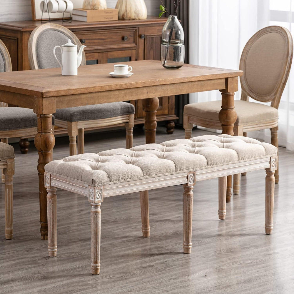 chairus Fabric Upholstered Dining Bench - Classic Entryway Ottoman Bench Bedr...