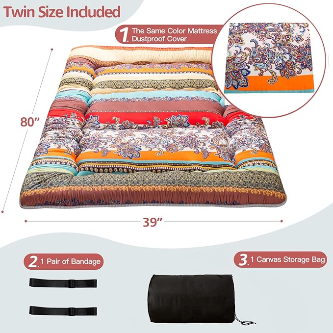 MAXYOYO Japanese Floor Mattress Futon Mattress, 4" Thicken Tatami Mat Sleeping Pad Foldable Roll Up Mat Boys Girls Dormitory Pad Kids Floor Lounger Pillow Bed, Charcoal Grey, Queen Size