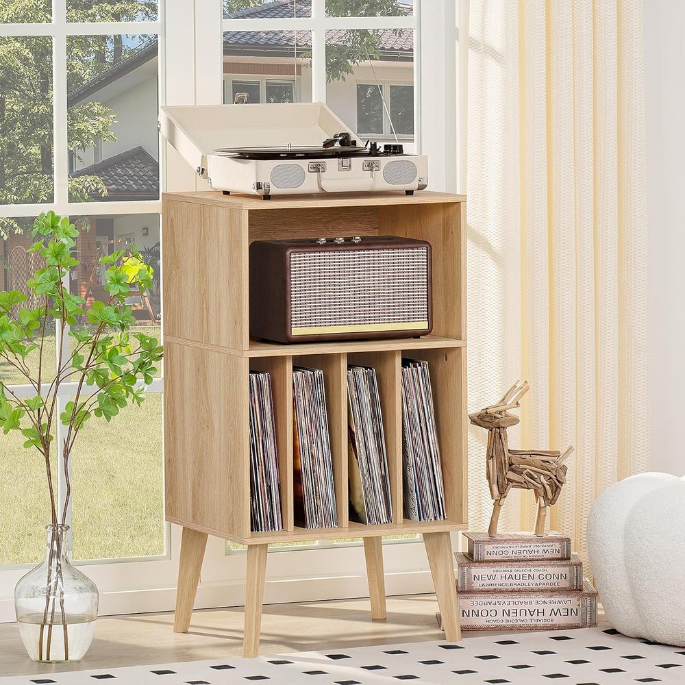 Lerliuo Record Player Stand, Turntable Stand Holds up to 160 Albums | Mid-Cen...