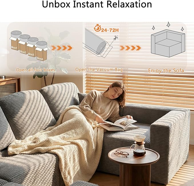 Homall Sectional Couches for Living Room, Modern Boneless Couch with Deep Seat, Upholstered Cloud Sofa, No Assembly Required (Grey, Oversized Sofa)