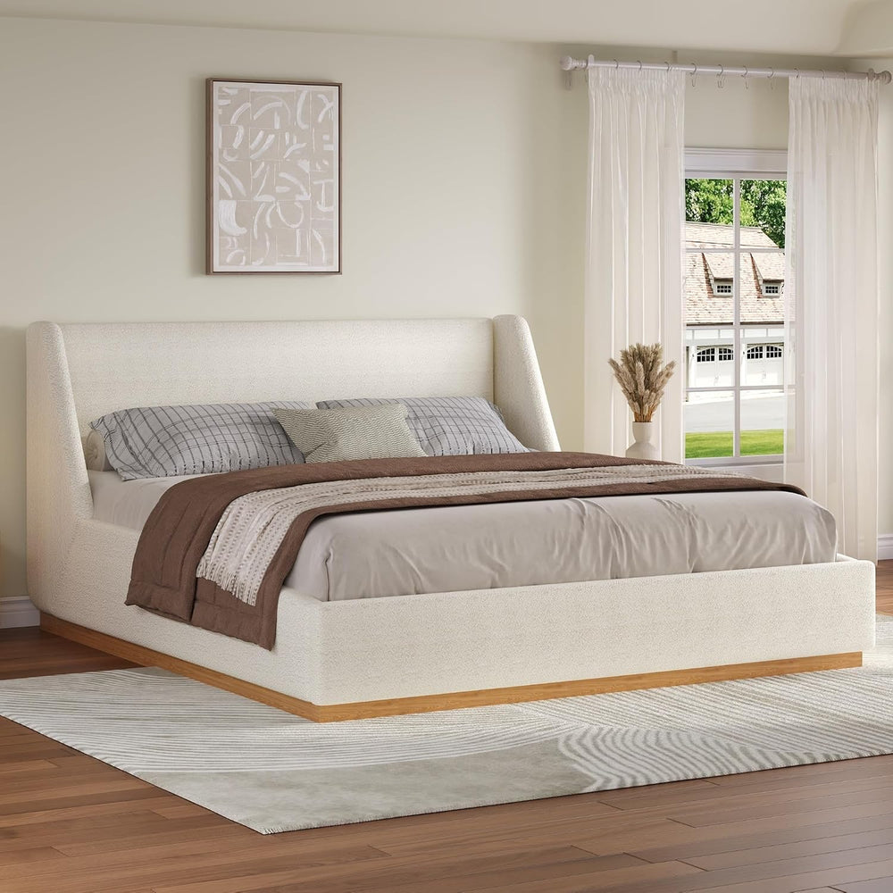 Christopher Knight Home Tanya Boucle Upholstered King Size Bed Frame with Win...