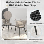 KCC Fabric Dining Chairs Set of 6, Modern Dining Chair with Metal Legs, Woven Upholstered Dining Chairs for Dining Room, Kitchen, Vanity, Living Room (Beige)