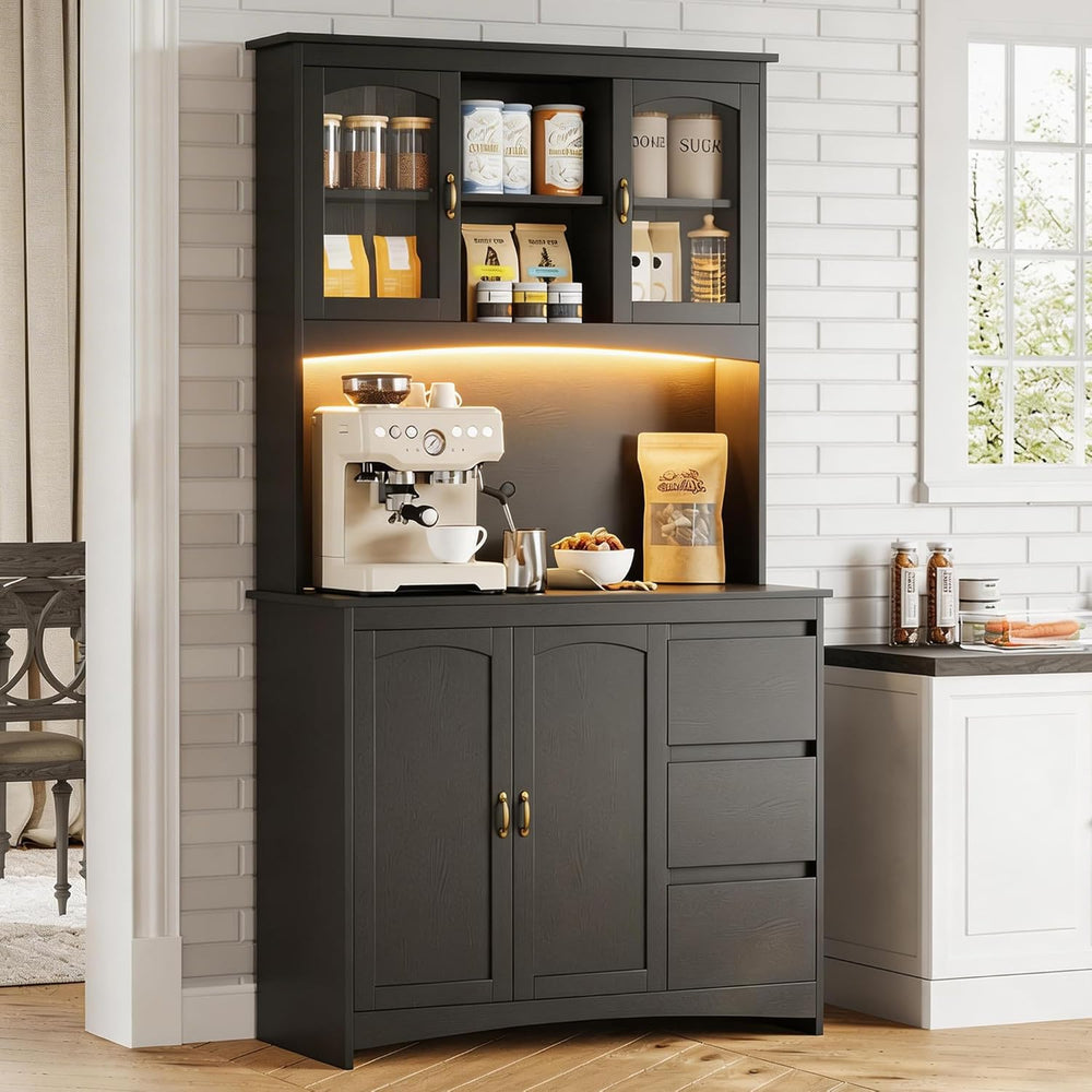 Garvee Kitchen Pantry Cabinet with LED Lights & Charging Station, 71&quot...