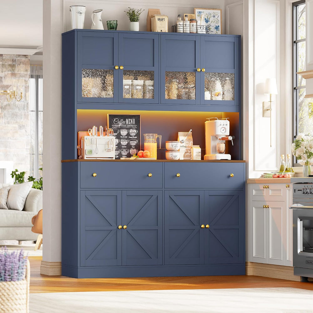 FINETONES 71" Pantry Cabinet with LED Light and Charging Station | Farmh...