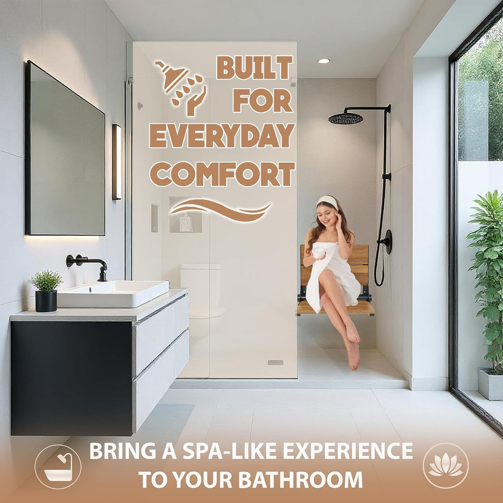 Teak Shower Seat - Type 304 Stainless Steel/Contoured 1" Natural Wood Sl...