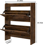 Shoe Storage Cabinet with 2 Flip Drawers, Freestanding Shoe Cabinet Organizer with Metal Flip Frame for Entryway, Hallway, Foyer, Vintage Color