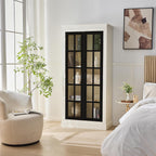 33" D*15.75" W*71.2" H Freestanding Kitchen Pantry with 4 Shelves, Black French Door, Rectangular Kitchen Pantry，for Living Room, Dining Room，White