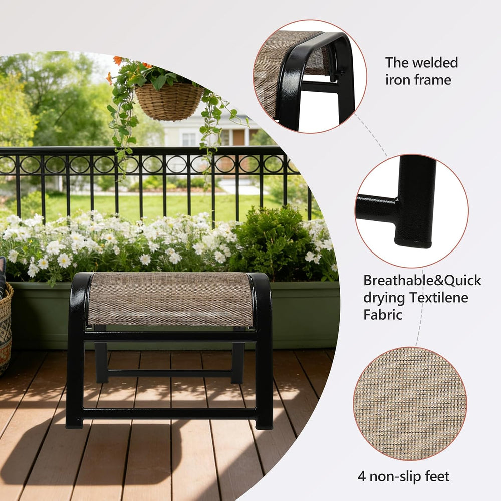 Assembled Patio Footstools for Outdoor 2 Set, Iron Breathable Ottoman for Gar...