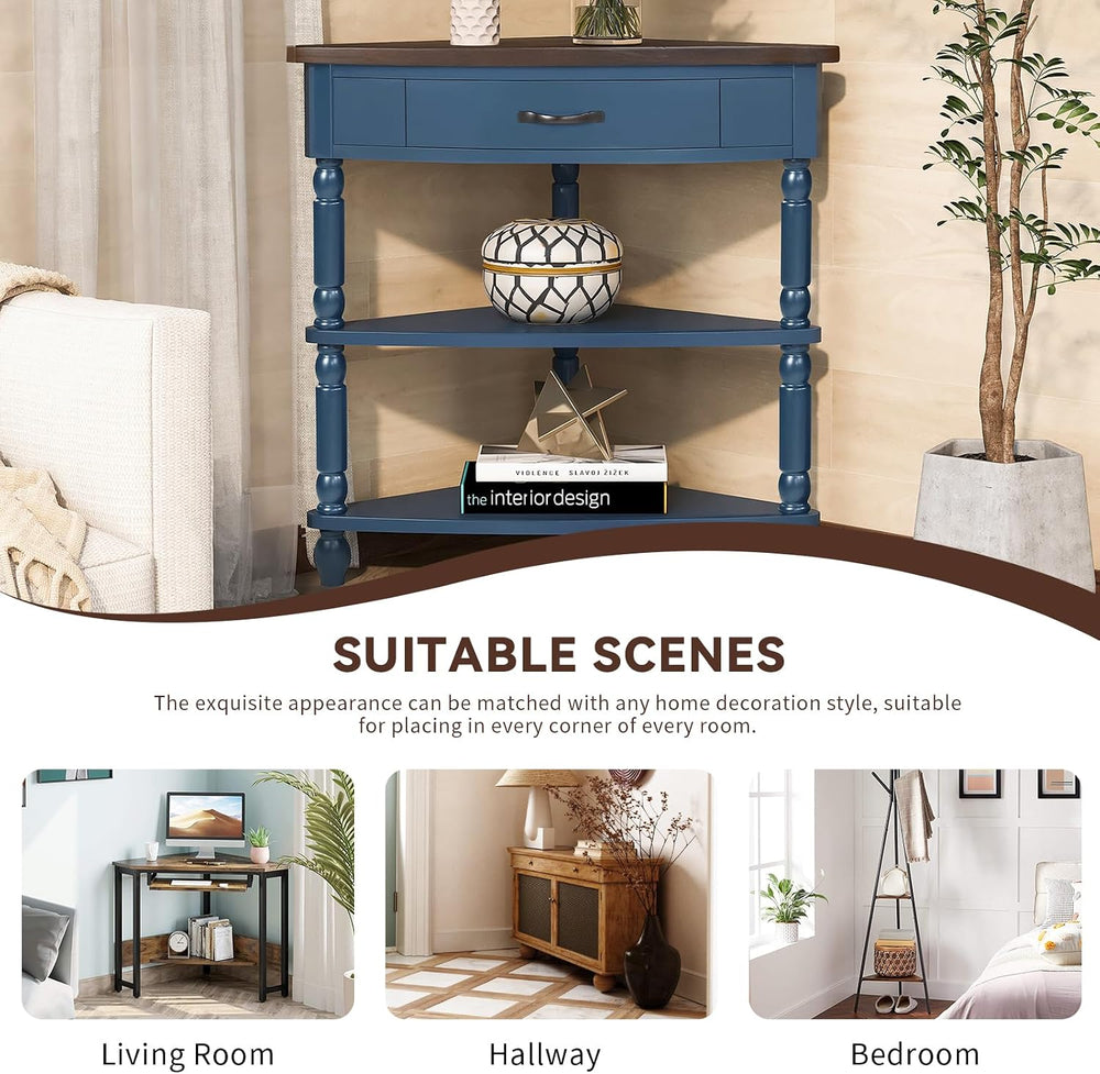 33.86" Corner Table, Wood 3 Tier Triangle Side Table Corner Shelf Stand ...