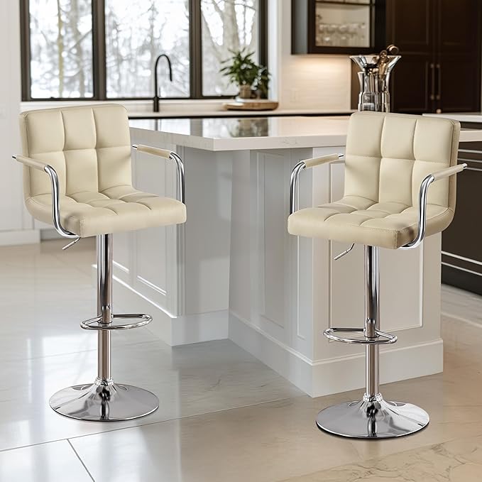 Yaheetech Bar Stools Set of 2, PU Leather Adjustable Swivel Barstools, Hydrau...